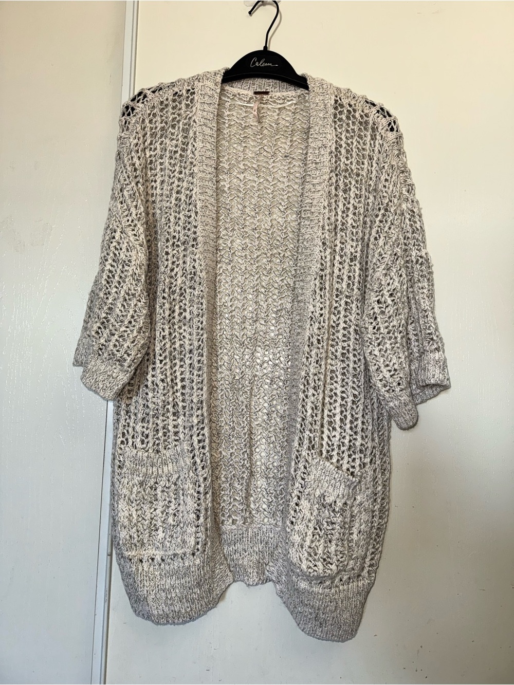 Free People Open-Front Chunky Knit Cardigan in Oatmeal
